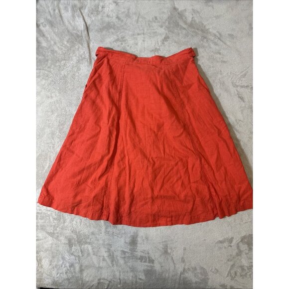 Maeve Anthropologie Linen Blend Button Front Paperbag Midi Skirt 8 Orange - Picture 8 of 10